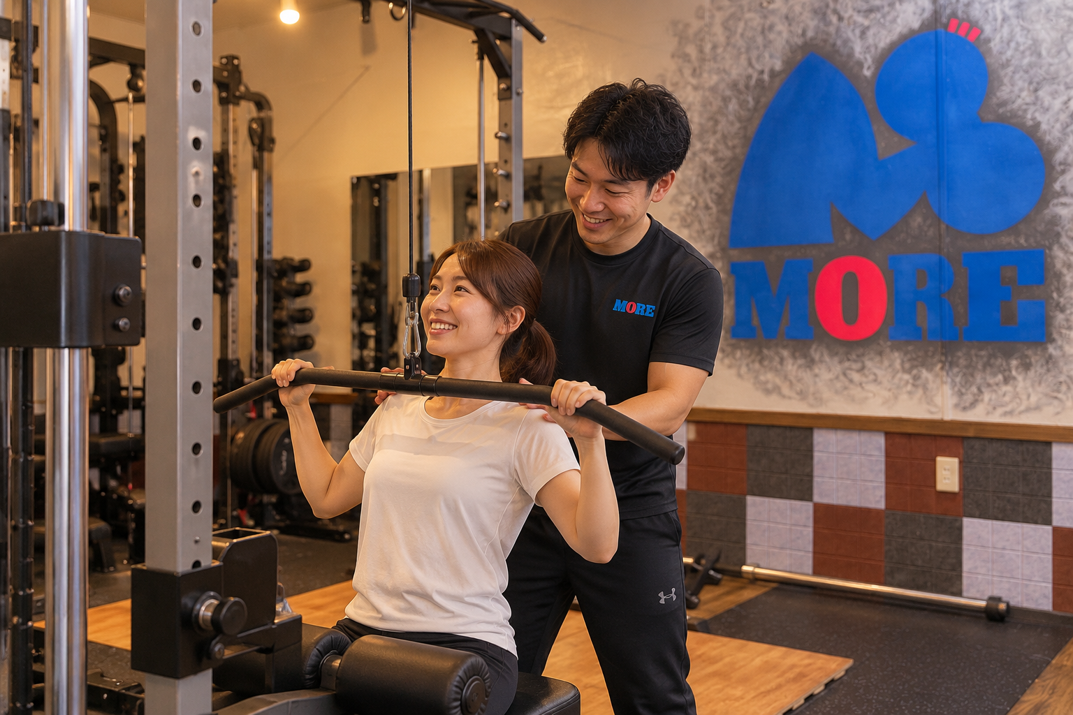 トレーナーがマシンの動きをサポートしている様子